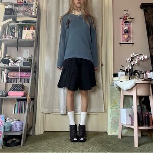 Korean Brand Blue V-Neck Oversized Sweater